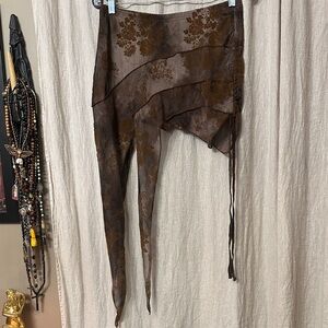 Brown Asymmetrical Skirt with Floral Pattern